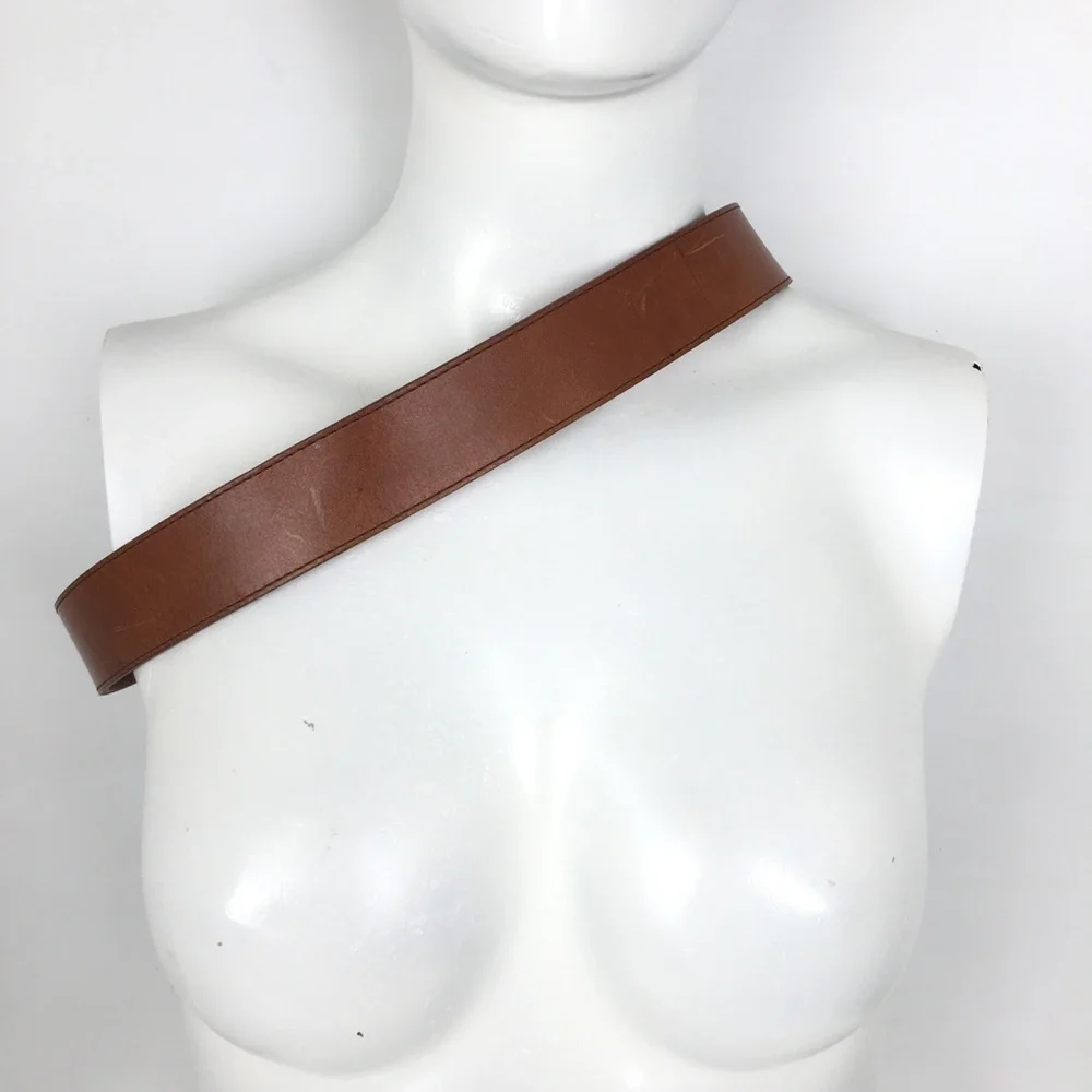 Vintage 90’s Another Line Inc. Brown Leather Belt Western Square Silver Buckle